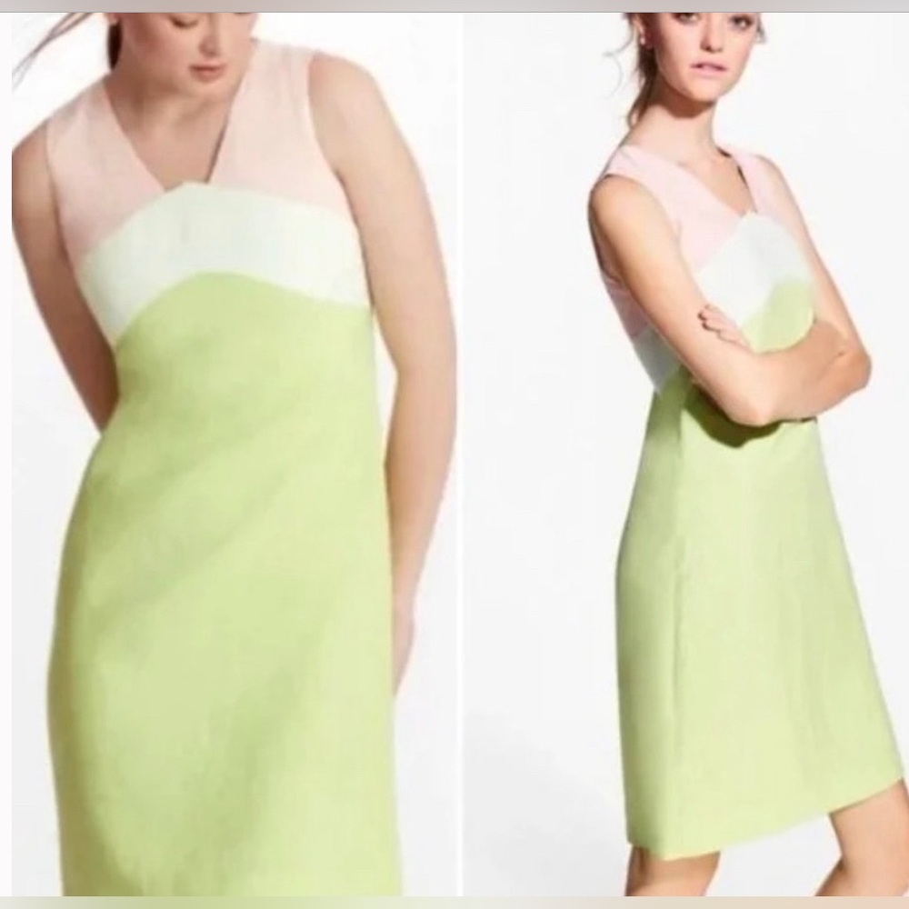 Brooks Brothers Linen Blend Sheath Color Block Dress Sz 16